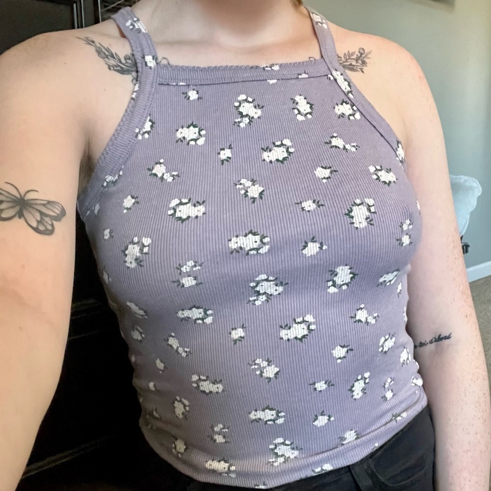 purple floral tank top